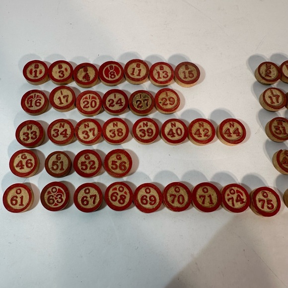 Vtg Lotto Game Replacement Pieces Wooden Numbered Markers Not Complete 72 Pieces - Picture 2 of 5